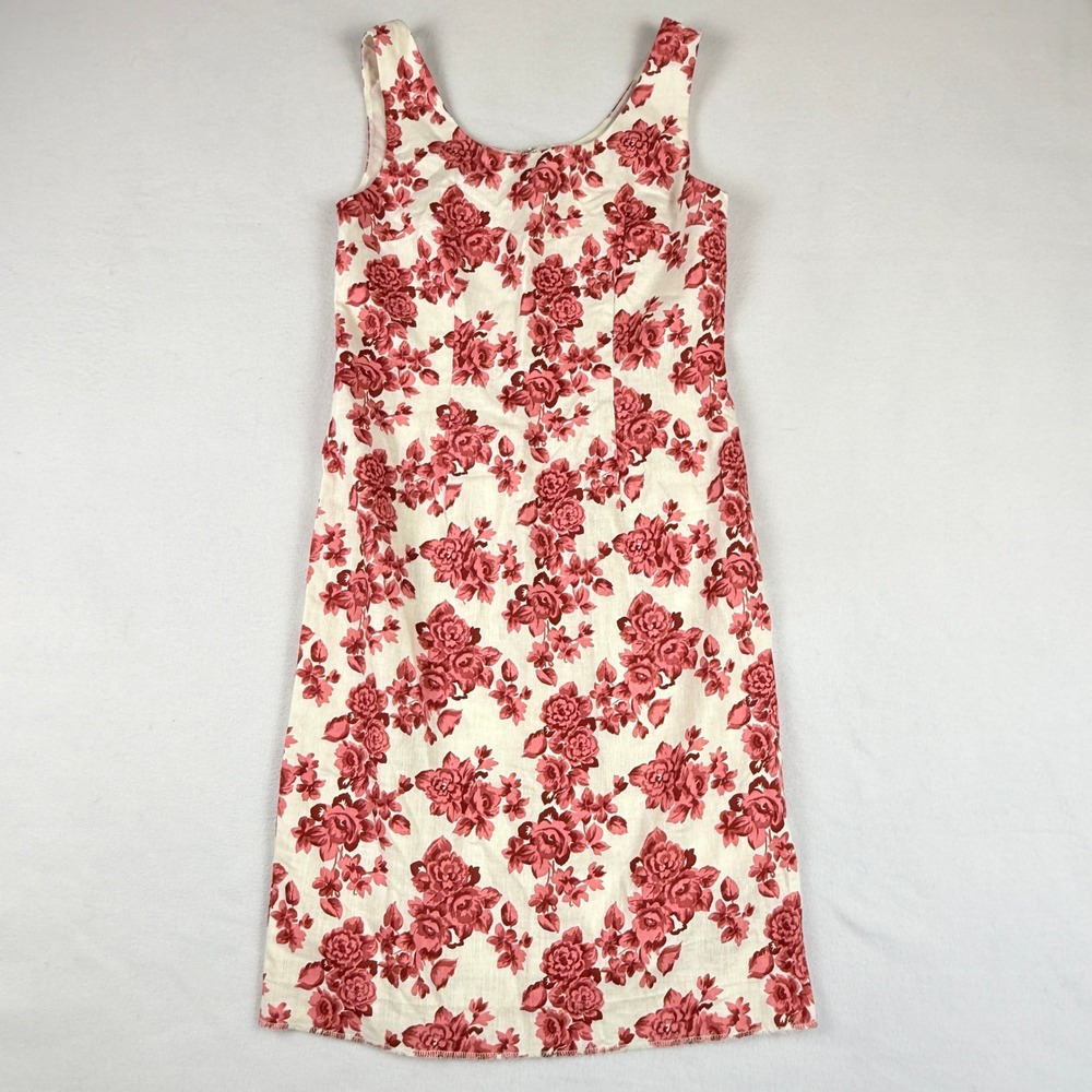 Styleworks Vintage Sheath Dress Women 4 Red Linen Blend Rose Shabby Chic Cottage